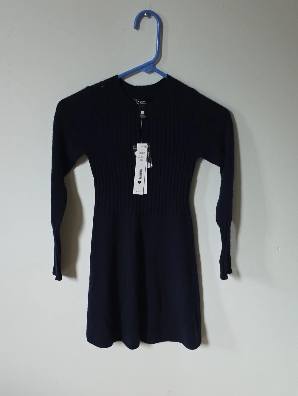 NWT Aqua Cashmere Navy Long-sleeve Sweater Dress, 7/8Y